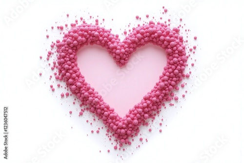 heart shaped arrangement of pink glitter pieces white background