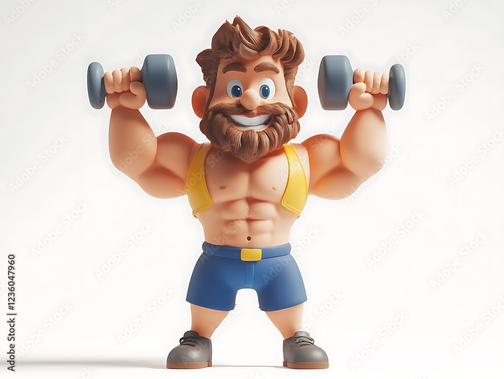 Fitness enthusiast lifting weights gym 3d character studio close-up