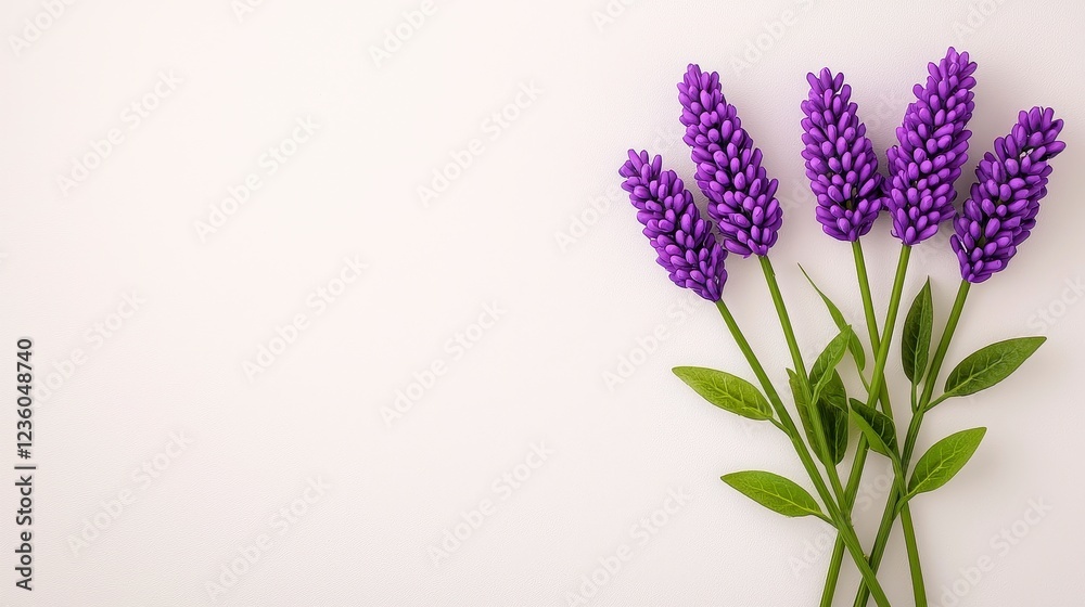 Fototapeta premium Beaded Purple Lavender Flowers on White Textured Background