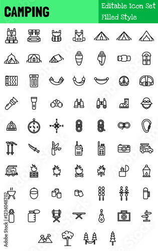 Camping Collection Icon Set Lineart Style