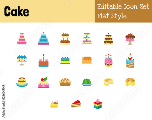 Cake Collection Icon Set Flat Style