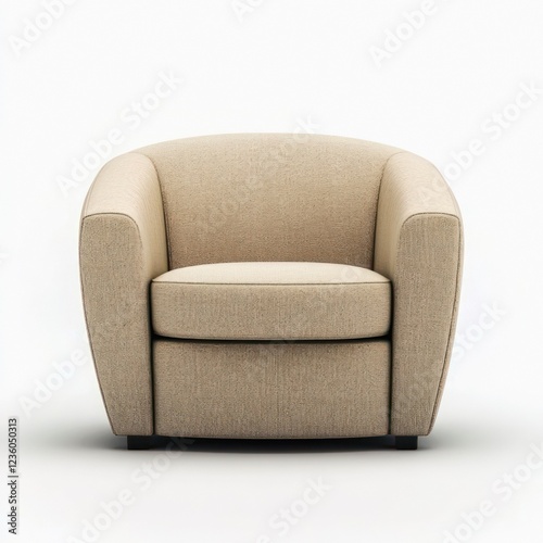 Beige textile soft armchair isolated on white background.