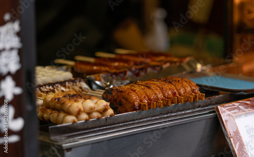 BBQ in Sanmachi Suji street in Takayama, Japan photo