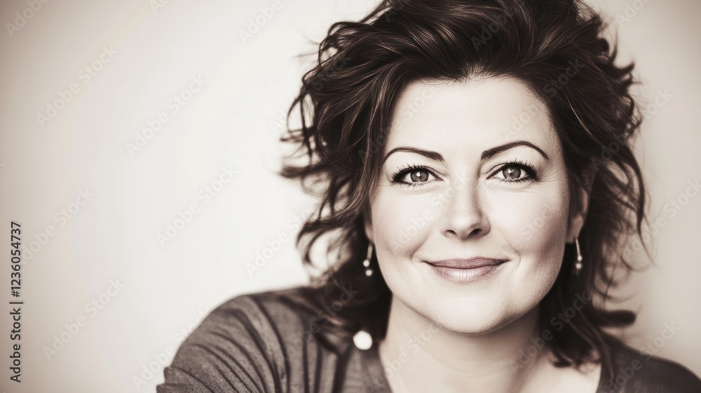 Woman smiling, studio portrait, neutral background, headshot, website use Woman smiling, studio portrait, neutral background, headshot, website use