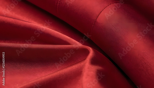 Close-Up 4K Red Denim Fabric with Satin Texture and Soft Waves in Professional Lighting
