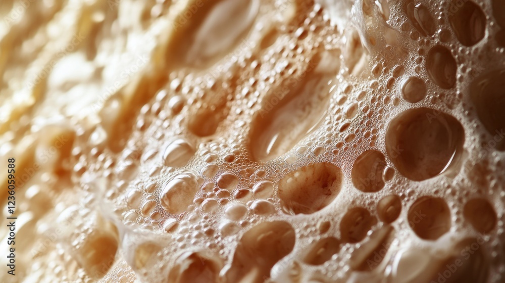 Close-up of Bubbly Foamy Substance, with a Blurred Background, possibly representing the process or product Close-up of Bubbly Foamy Substance, with a Blurred Background, possibly representing the process or product