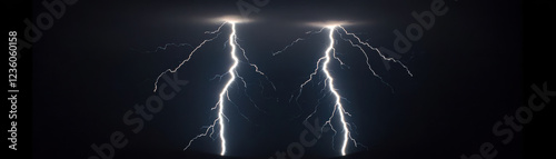 Dramatic lightning bolts illuminate a dark sky, showcasing nature's raw power. photo