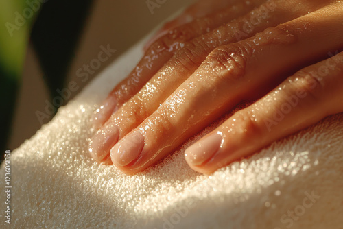 Wallpaper Mural Close-up of female hand with water droplets on soft surface in sunlight Torontodigital.ca