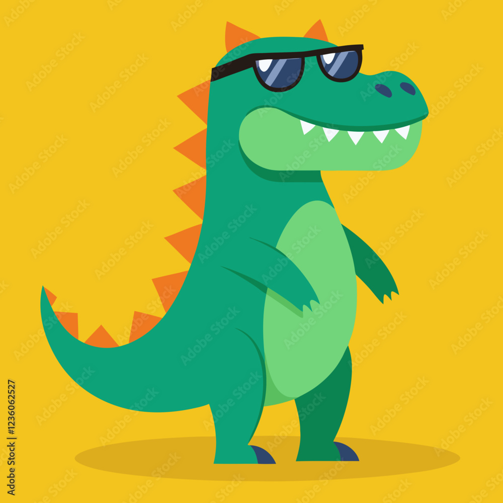 Fototapeta premium Funny dinosaur wearing sunglasses vector design