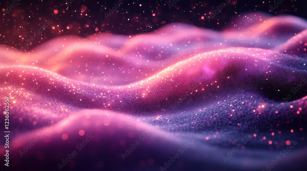 Glittering pink waves, cosmic dust, dark background, abstract design Glittering pink waves, cosmic dust, dark background, abstract design
