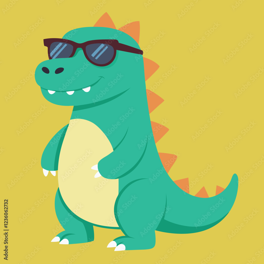 Obraz premium Funny dinosaur wearing sunglasses vector design