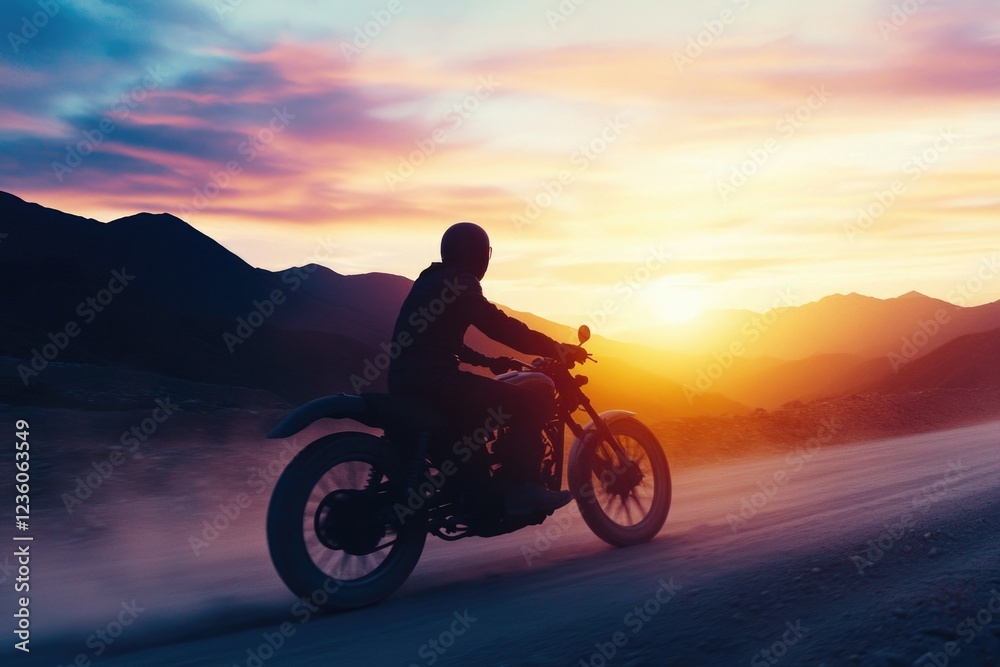 A person rides a motorcycle along a dusty trail A person rides a motorcycle along a dusty trail