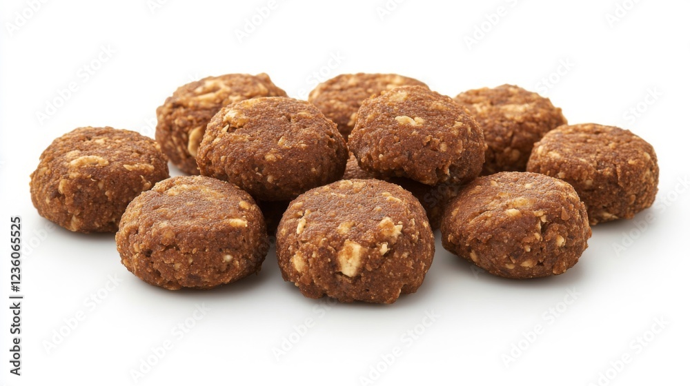 A Pile of Brown Oatmeal Cookies on White Background A Pile of Brown Oatmeal Cookies on White Background