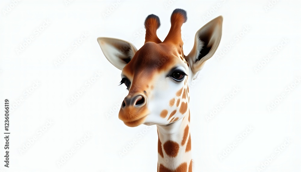 Obraz premium Gentle Giraffe Portrait Against White Background