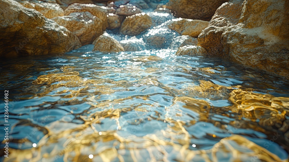 Obraz premium Abstract visualization of clarity, with clear water flowing through a rocky landscape, symbolizing peaceful thoughts 