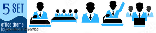 business people wearing suits, carrying bags and folders. Vector illustration designSet of upper body characters of business people. Vector design in blue monochrome with outline.