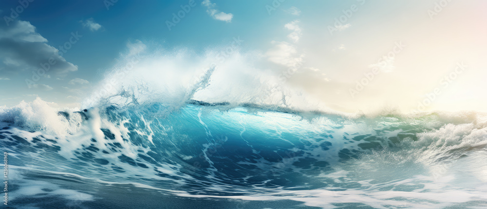 Fototapeta premium Dynamic Ocean Wave at Sunrise Panorama