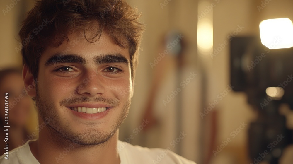 Smiling young man photoshoot studio backdrop Smiling young man photoshoot studio backdrop