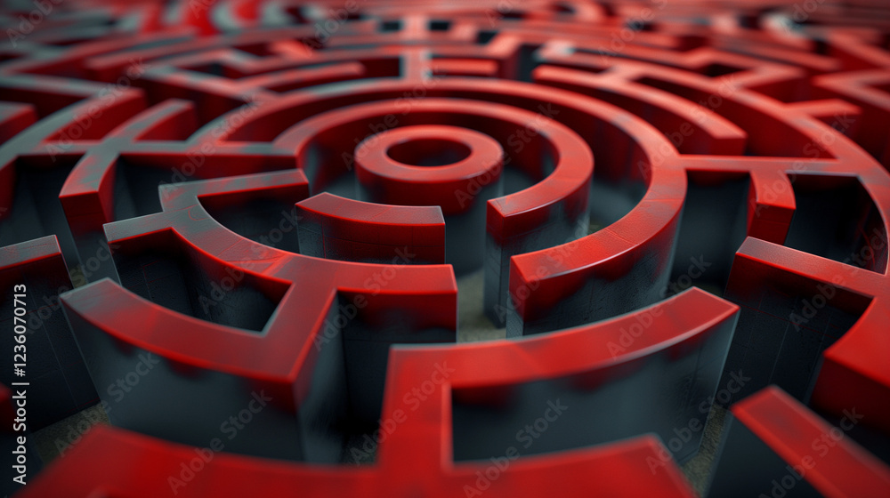 A red arrow points the way to success through the 3D labyrinth, offering a clear path to the exit A red arrow points the way to success through the 3D labyrinth, offering a clear path to the exit