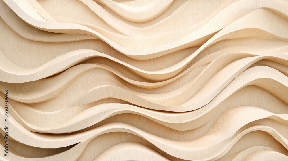 Obraz premium Artistic wooden waves forming an abstract natural pattern in soothing beige tones, ideal for decor.