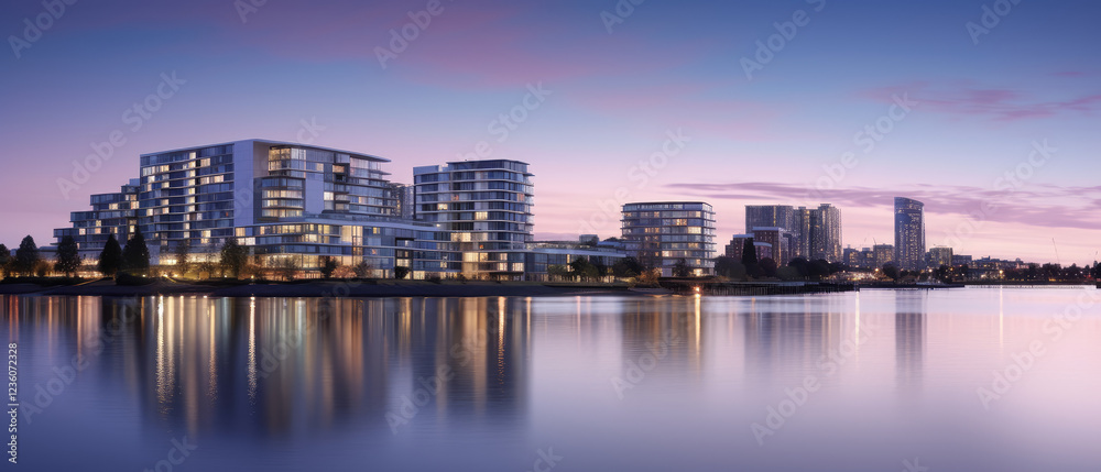 Naklejka premium Luxurious Waterfront Living at Twilight