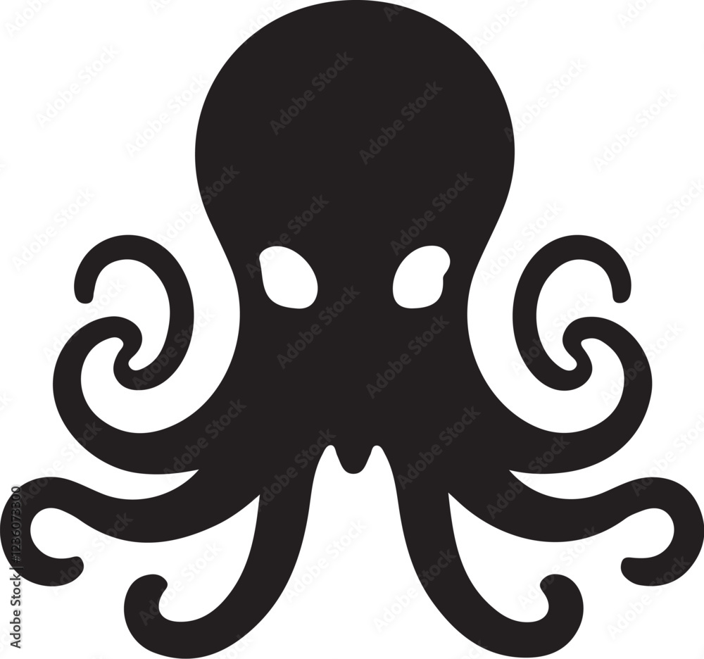 Fototapeta premium Silhouette vector illustration of a flat octopus art in black color on a white background