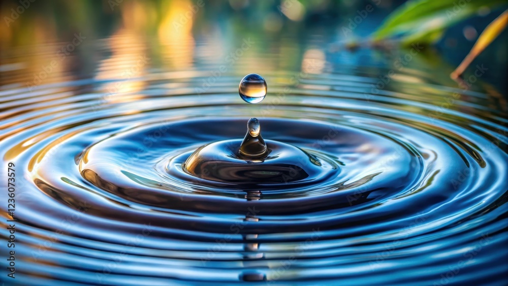 water droplet falling from pebble onto pond surface, creating ripples and waves, movement, pebble, movement, pebble water droplet falling from pebble onto pond surface, creating ripples and waves, movement, pebble, movement, pebble