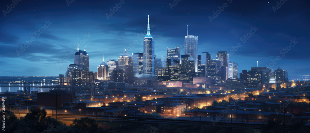 Obraz premium Illuminated Nighttime City Skyline