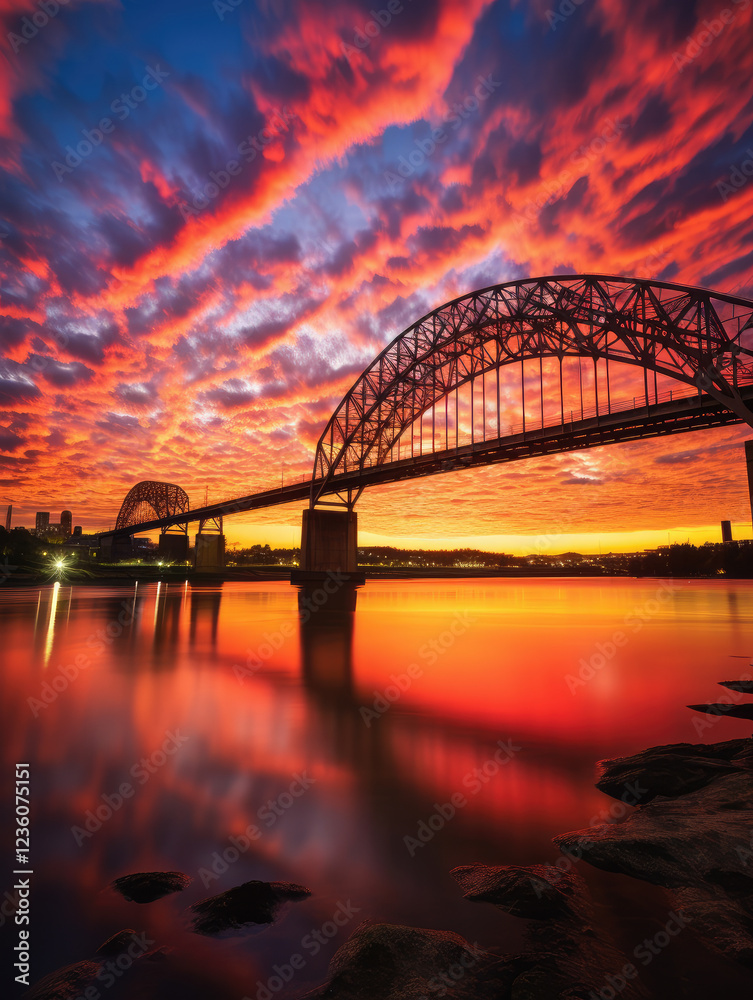 Naklejka premium Breathtaking Bridge at Dramatic Sunset