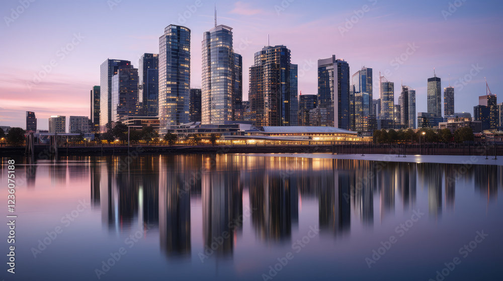 Serene Evening City Skyline Reflection Serene Evening City Skyline Reflection
