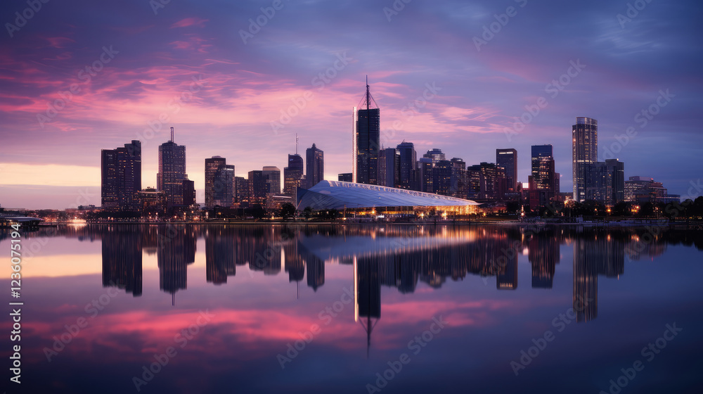 Obraz premium Majestic City Skyline at Dusk