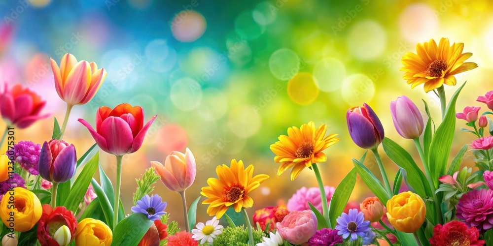 Obraz premium Colorful Spring Floral Background, spring doodles background