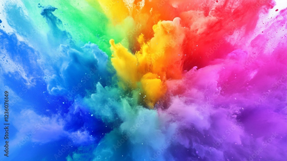 Explosion of vibrant colorful powder with dynamic swirling patterns in a mesmerizing abstract display Explosion of vibrant colorful powder with dynamic swirling patterns in a mesmerizing abstract display