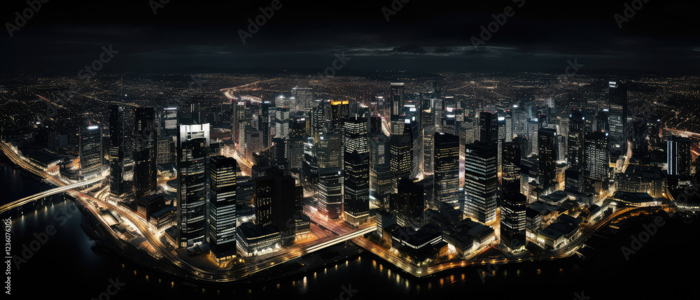 Obraz premium Illuminated Night City Skyline