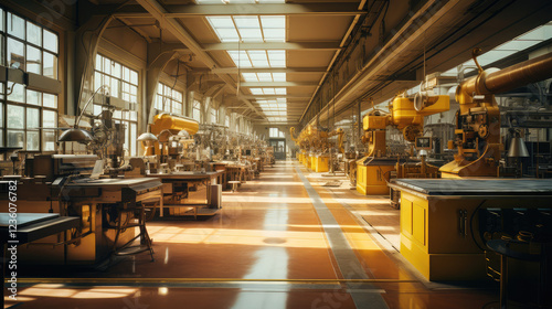 Sunlit Industrial Workshop with Modern Machinery