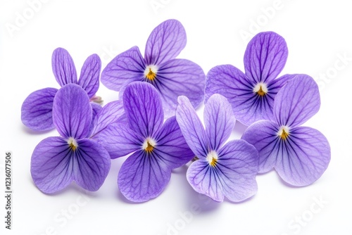 A cluster of purple flowers placed on a clean white surface