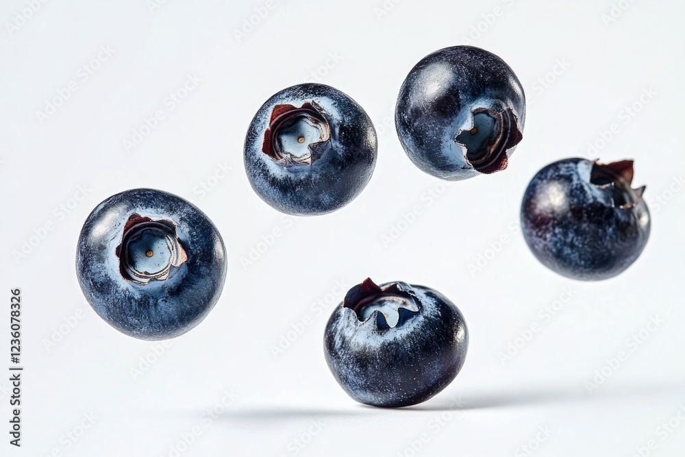 A cluster of blueberries suspended in mid-air A cluster of blueberries suspended in mid-air