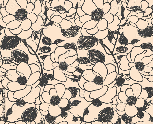 hand Drawn Flowers Pattern Design. seamless floral pattern. dress glowers pattern background. fashion background. summer t shirt design. line dawning flowers graphics. girls vector graphics.