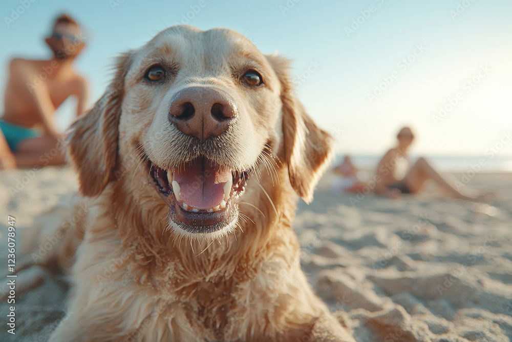 Golden retriever enjoying a sunny day at the beach Golden retriever enjoying a sunny day at the beach