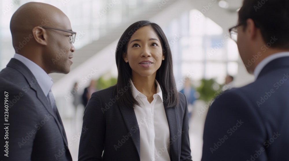 Diverse businesspeople meeting lobby discussion conference Diverse businesspeople meeting lobby discussion conference
