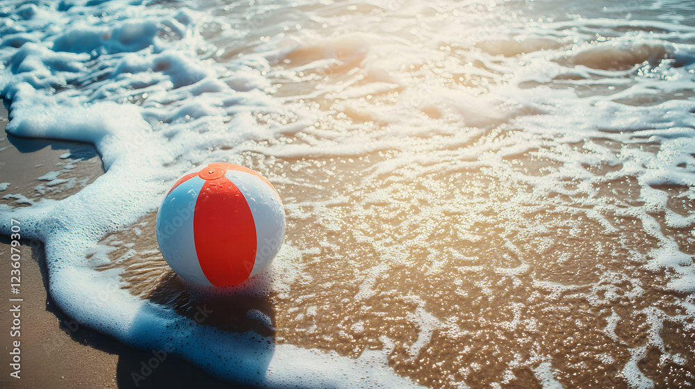 Naklejka premium Summer Vacation - Accessories In Tropical Beach With Defocused Ocean, Summer Background 