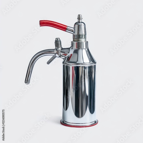 chrome soda siphon with red lever photo