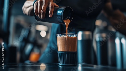 Pouring Protein Shake at the Gym