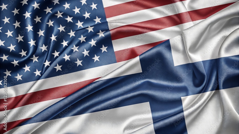 Blended Flags of United States and Finland in Vibrant Fabric Texture Blended Flags of United States and Finland in Vibrant Fabric Texture