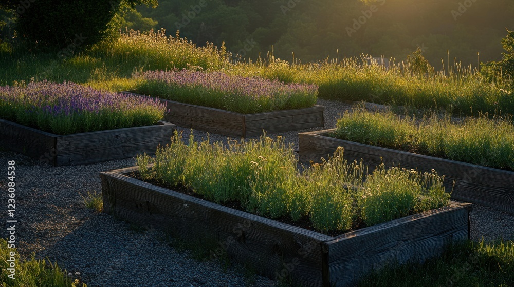 Hillside sunset lavender farm harvest Hillside sunset lavender farm harvest