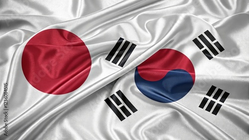 Flags of Japan and South Korea Representing National Unity and Friendship