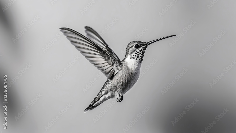 Hummingbird hovering near flowers in a garden during bright daylight Hummingbird hovering near flowers in a garden during bright daylight