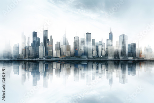 Modern Cityscape Reflected on Tranquil Water Surface