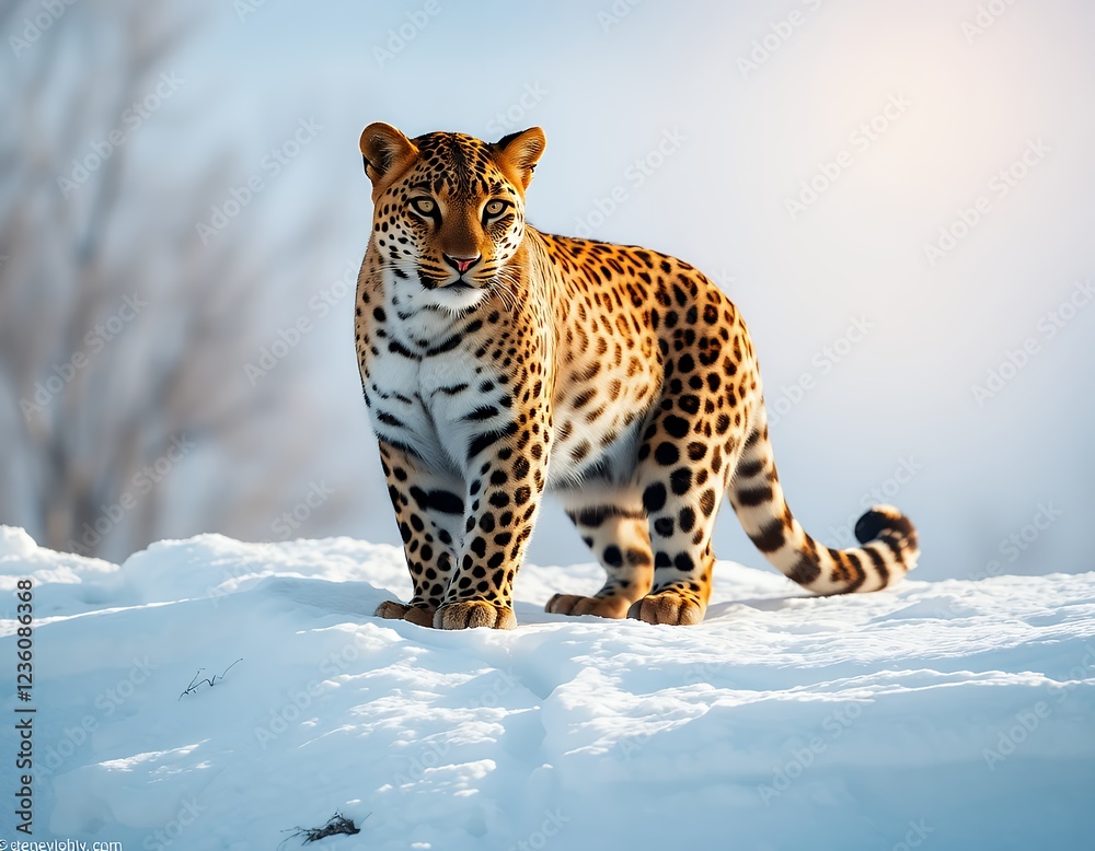 Majestic Leopard in Winter Wonderland