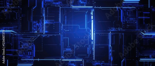 Abstract Futuristic Blue Circuit Board Technology Panorama